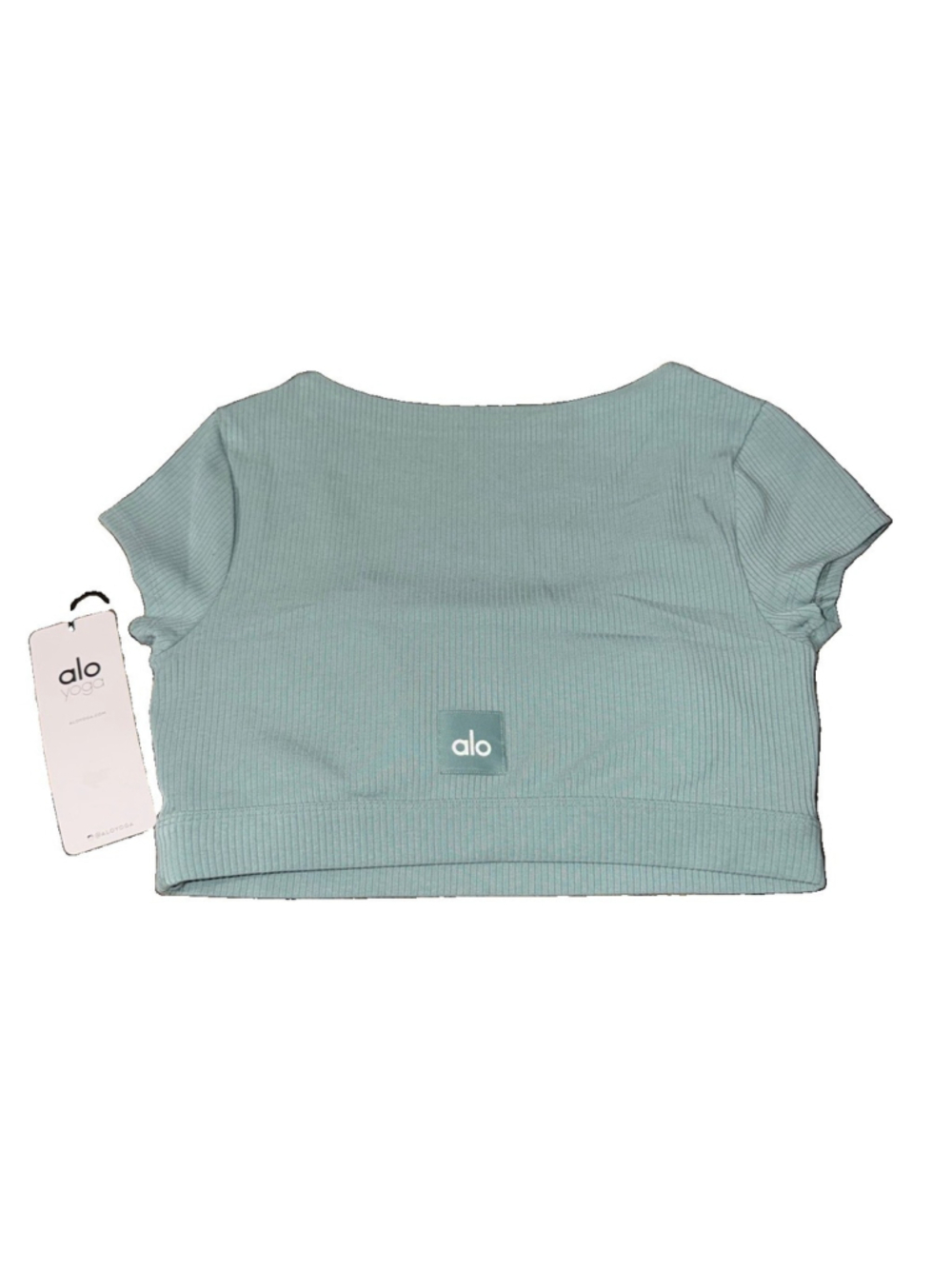 ALO YOGA BLISSFUL HENLEY BRA TOP SOFT SEAGRASS SIZE MEDIUM
